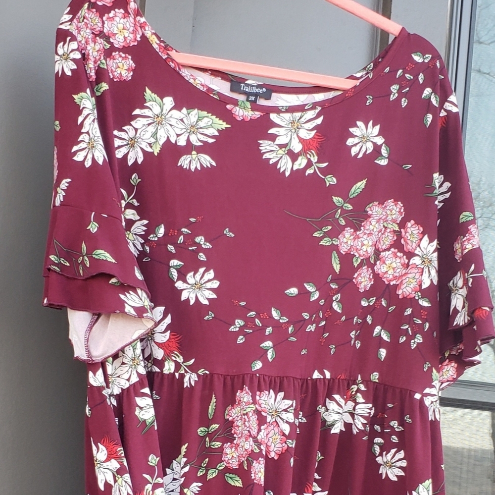 Burgundy Floral Women's Dress